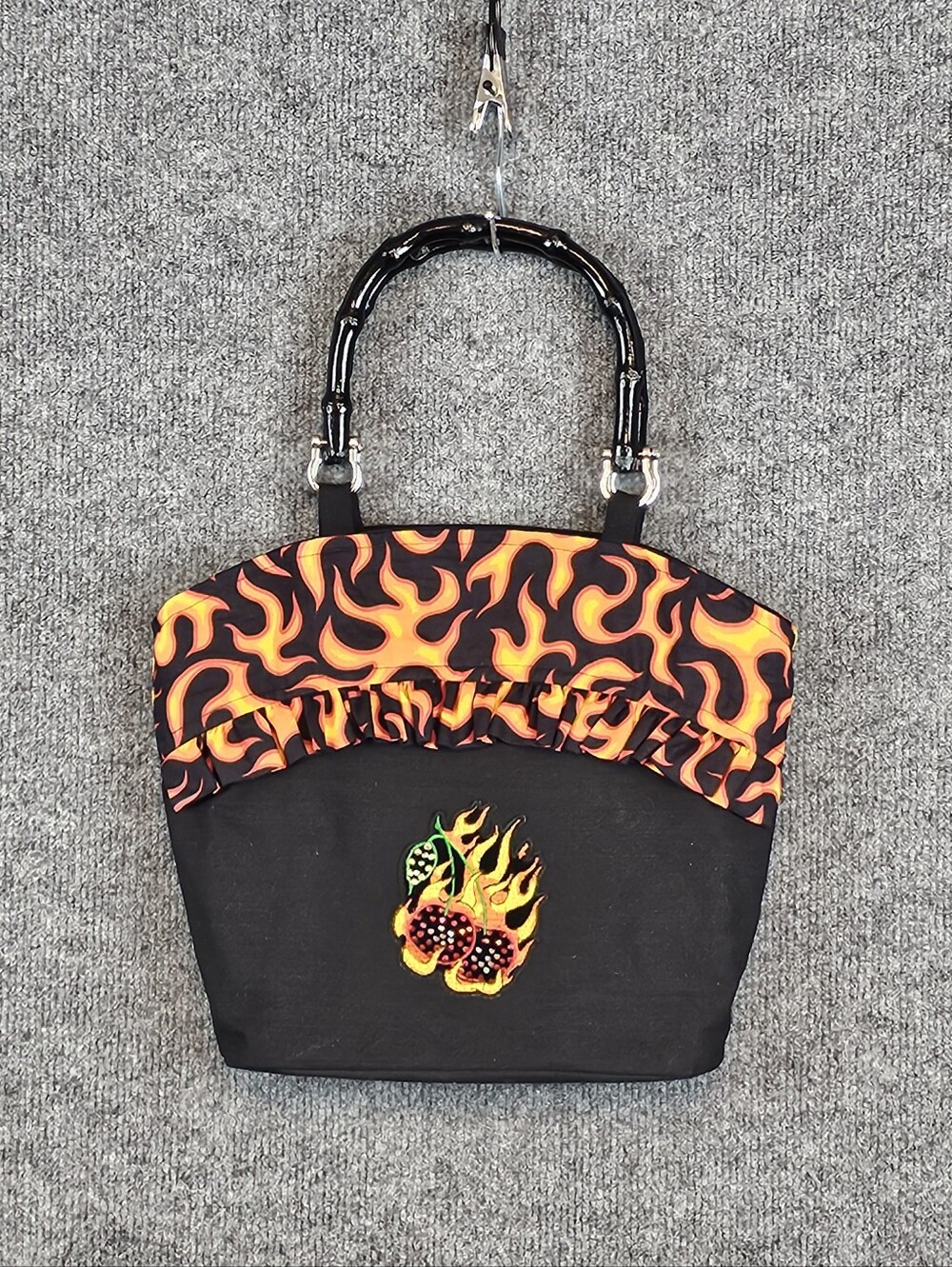 Y2K Punk Hot Rod Flame Reversible Bamboo Top Handle Bag